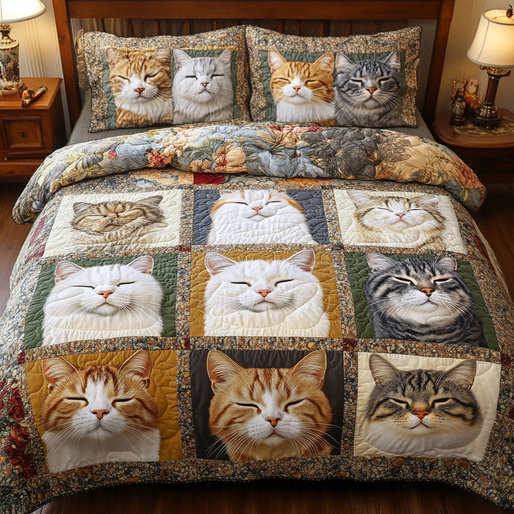 Purrfect Pals 3-Piece Quilted Bedding Set NCU0DK11944
