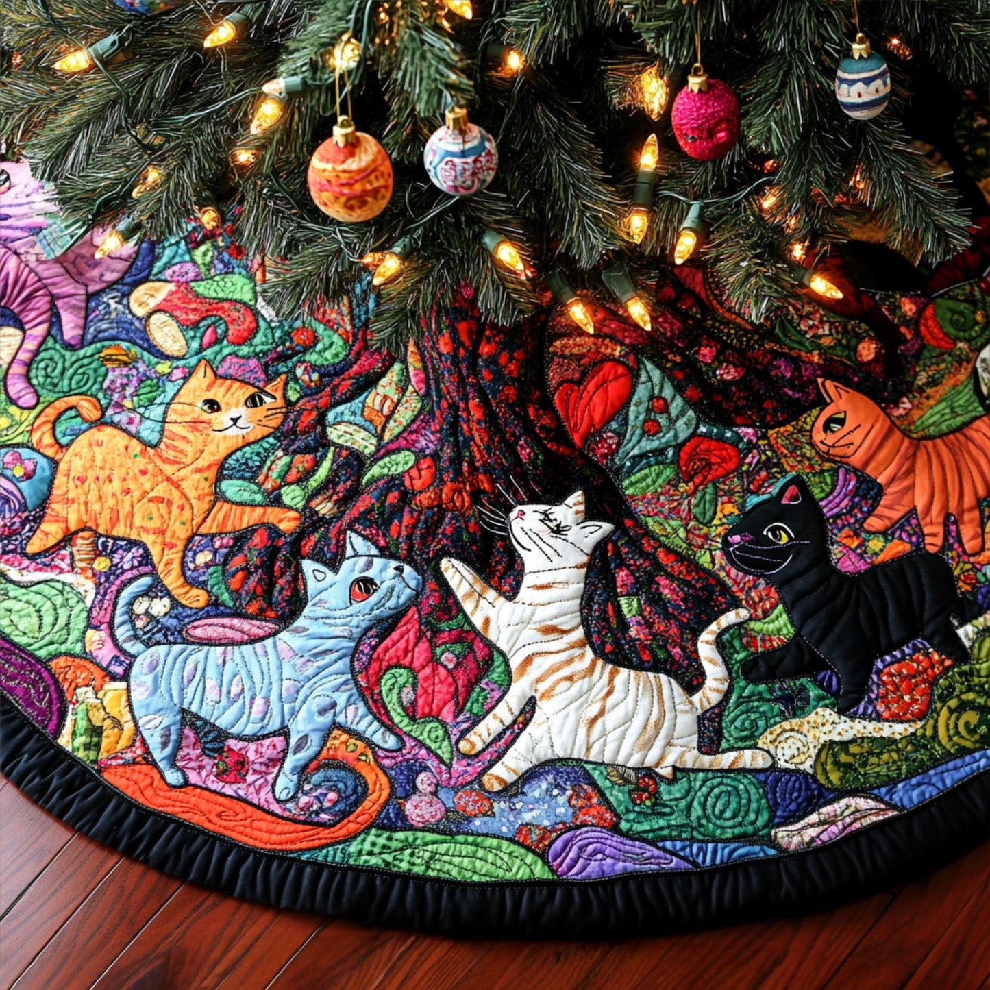 Purrfect Patches Quilted Christmas Tree Skirt NCU0PT2364