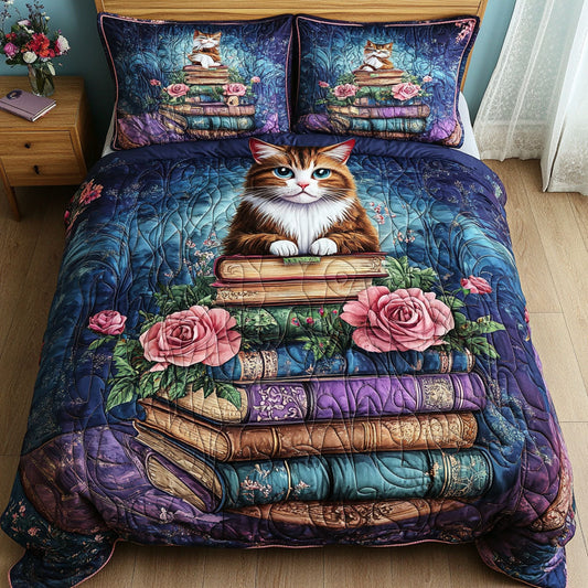 Purrfect Read 3-Piece Quilted Bedding Set NCU0NT6699