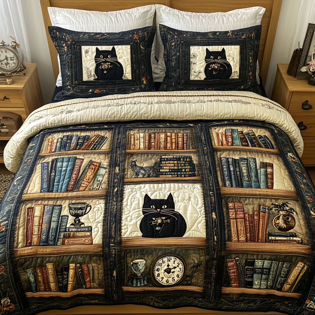 Purrfect Reads 3-Piece Quilted Bedding Set NCU0VL2199