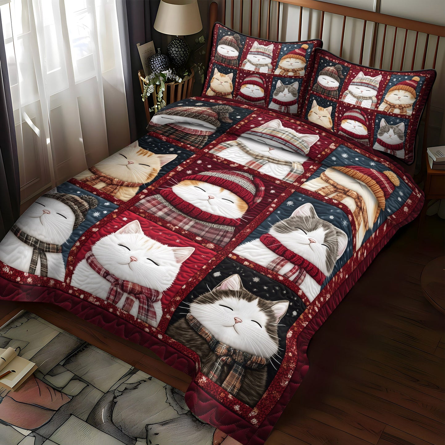 Purrfectly Cozy Cats 3-Piece Quilted Bedding Set NCU0TL1182