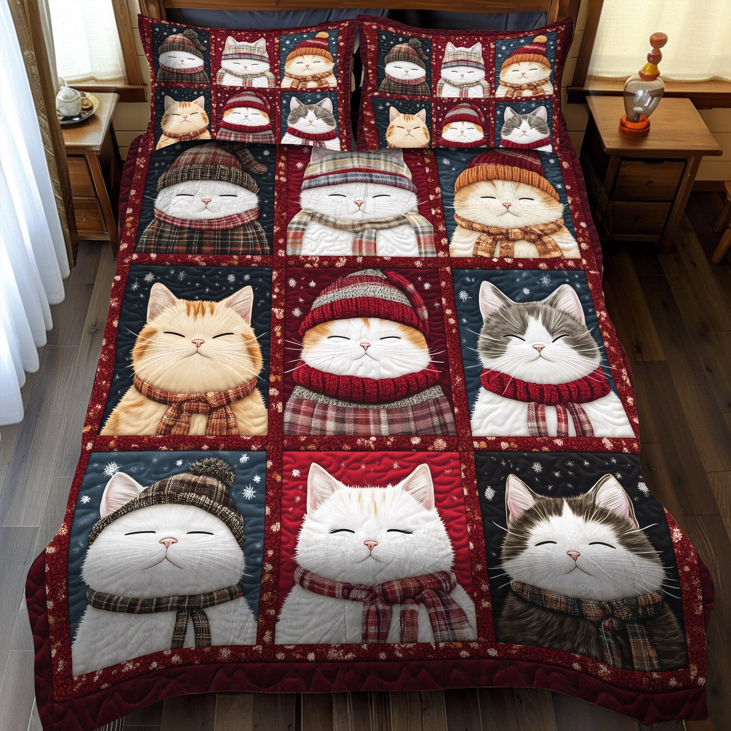 Purrfectly Cozy Cats 3-Piece Quilted Bedding Set NCU0TL1182