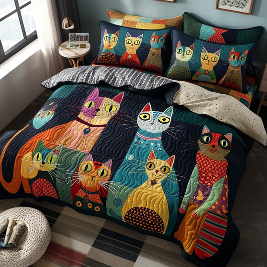 Purrfectly Quirky 3-Piece Quilted Bedding Set NCU0DV4213