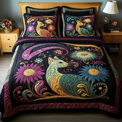 Purring Grace 3-Piece Quilted Bedding Set NCU0DK5676