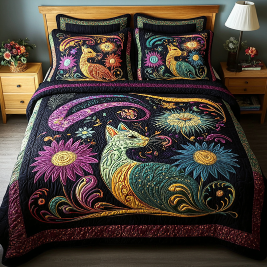 Purring Grace 3-Piece Quilted Bedding Set NCU0DK5676