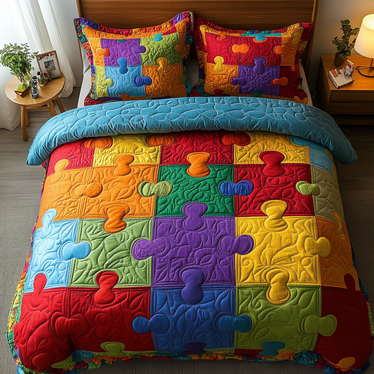 Puzzle Garden 3-Piece Quilted Bedding Set NCU0DK6054