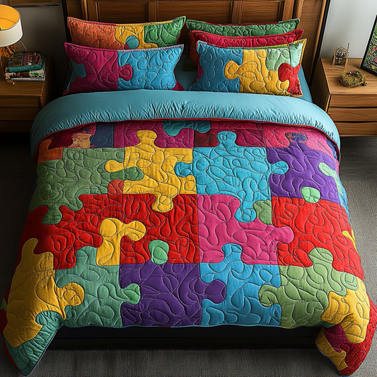 Puzzle Patterns of Joy 3-Piece Quilted Bedding Set NCU0DK6056
