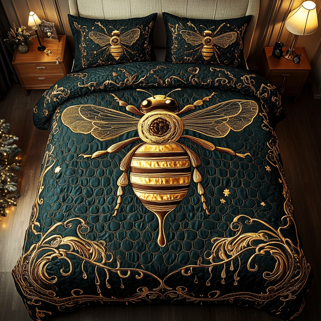 Queen Bee Glory 3-Piece Quilted Bedding Set NCU0DK2863