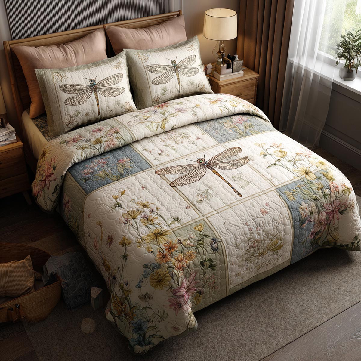 Quiet Dragonfly 3-Piece Quilted Bedding Set NCU0DV9288