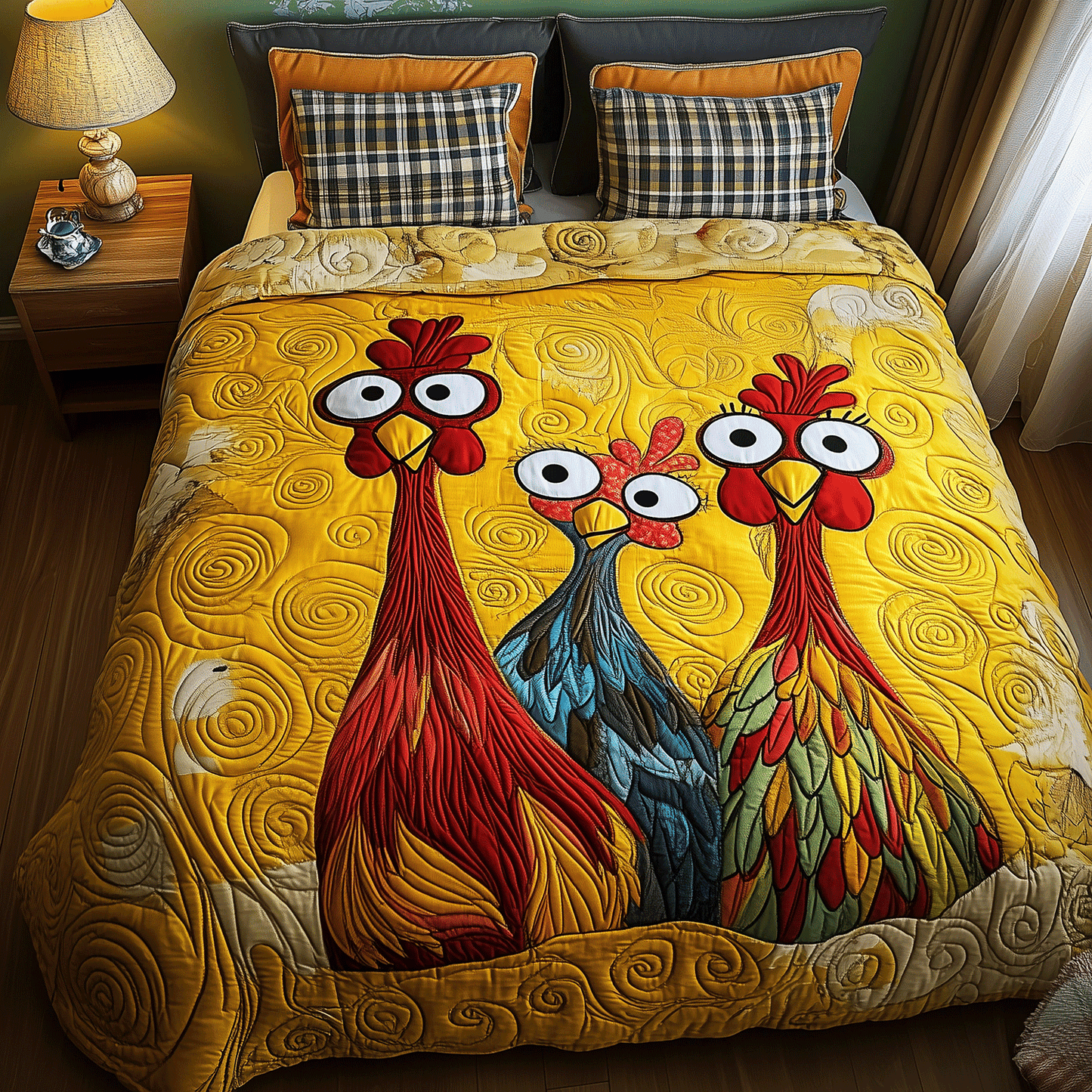 Quirky Chicken 3-Piece Quilted Bedding Set NCU0TH2234