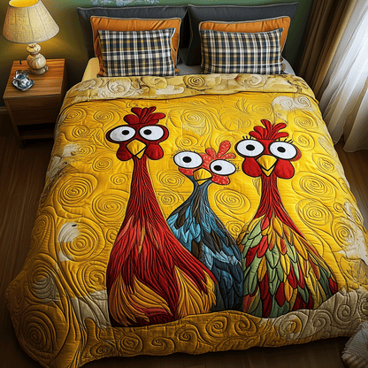 Quirky Chicken 3-Piece Quilted Bedding Set NCU0TH2234
