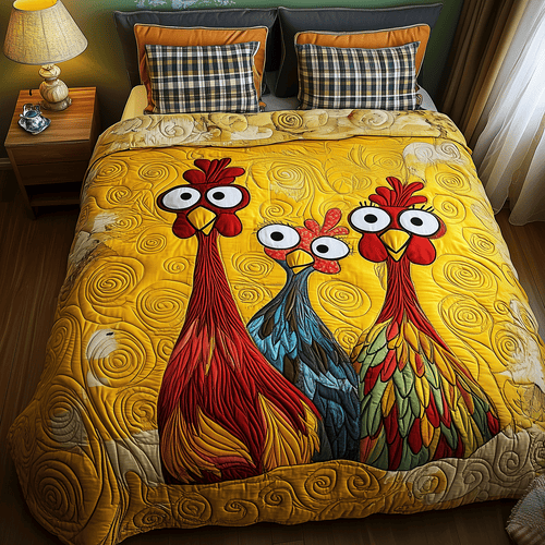 Quirky Chicken 3-Piece Quilted Bedding Set NCU0TH2234