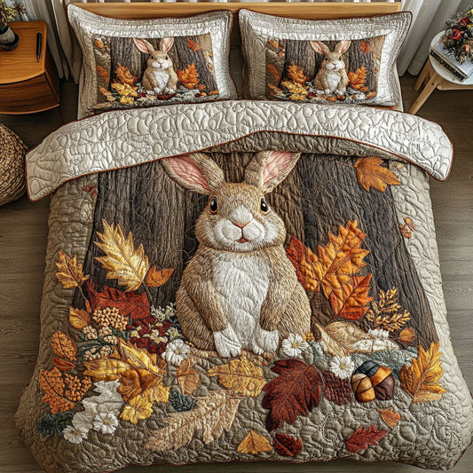Rabbit in the Fall Woods 3-Piece Quilted Bedding Set NCU0PT8116