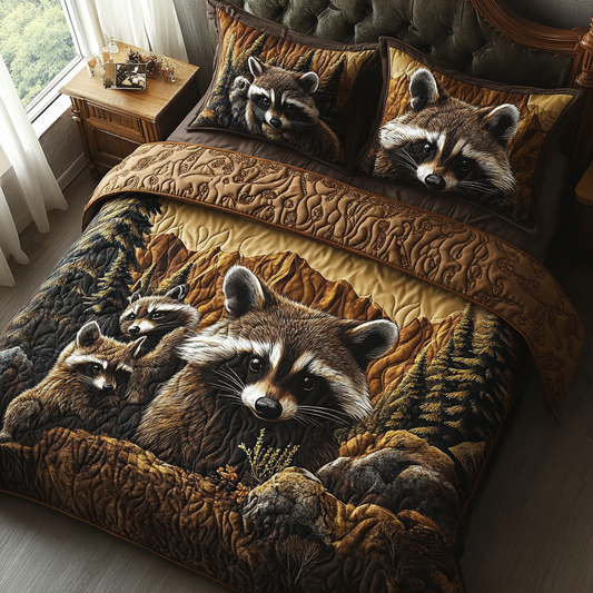 Raccoon Family 3-Piece Quilted Bedding Set NCU0DV4080