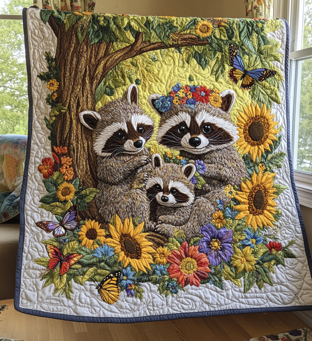 Raccoon Family Quilted Blanket NCU0DV562