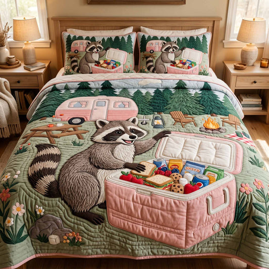 Raccoon Picnic 3-Piece Quilted Bedding Set NCU0XD2827