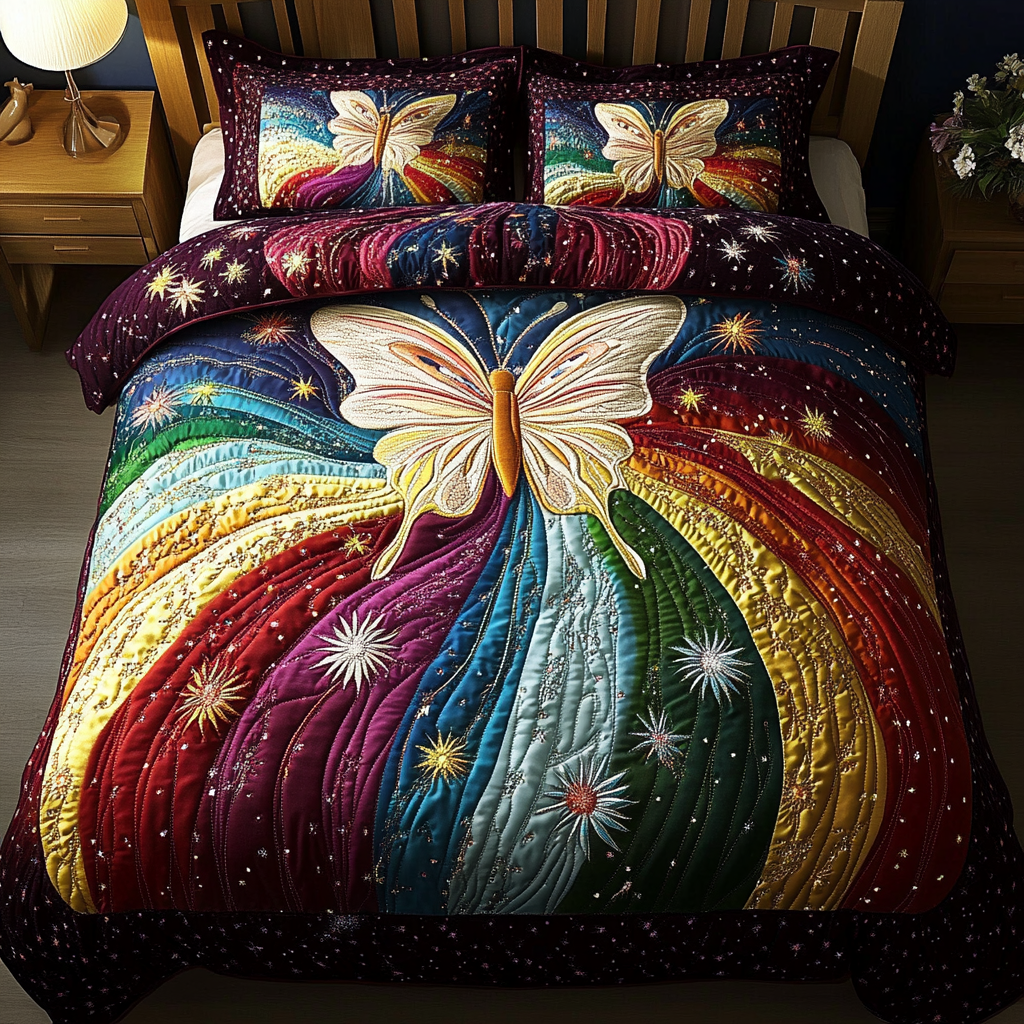 Vivid Monarch Butterflies 3-Piece Quilted Bedding Set NCU0VL037