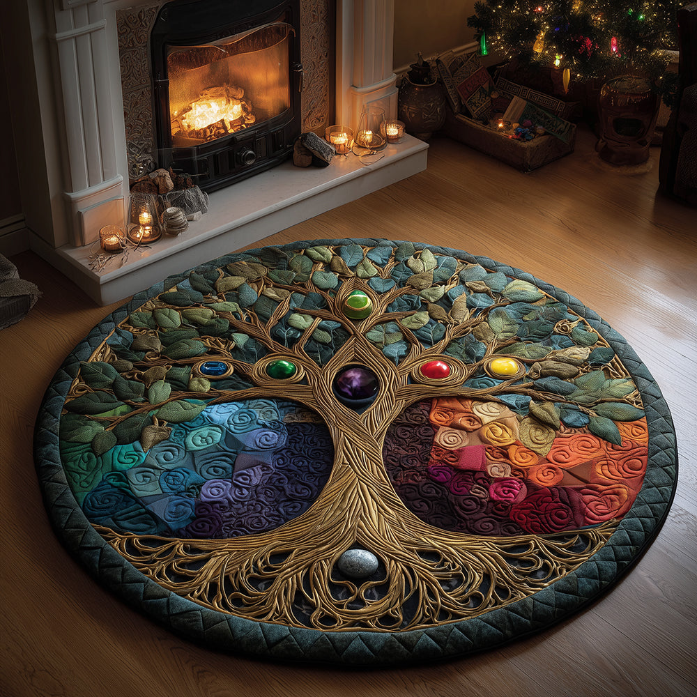 Radiant Chakra Tree Quilted Round Mat NCU0TH3320