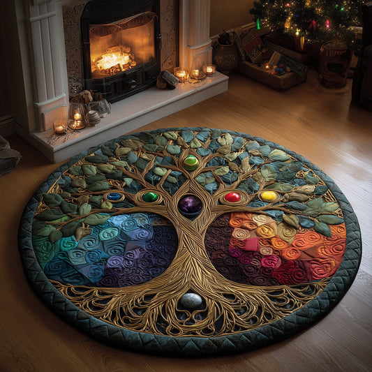Radiant Chakra Tree Quilted Round Mat NCU0TH3320