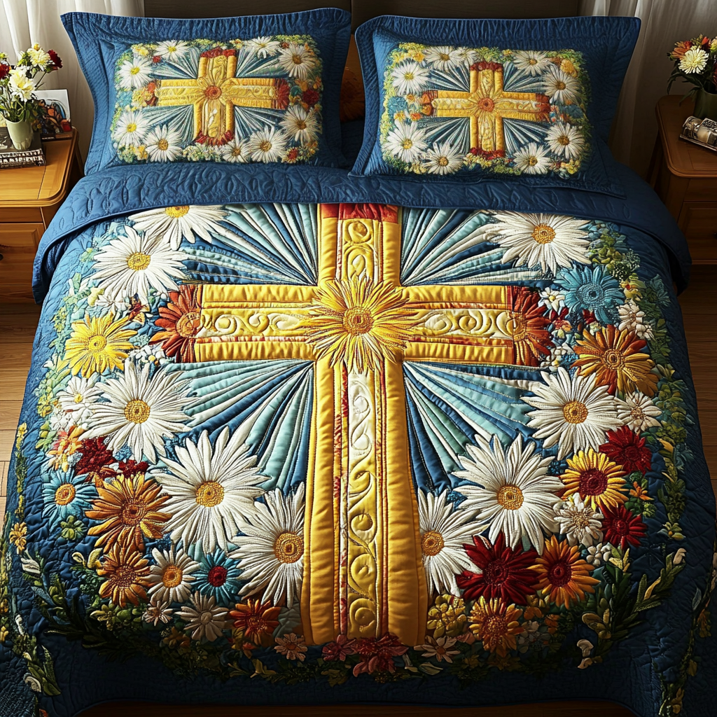 Radiant Cross 3-Piece Quilted Bedding Set NCU0VH2380