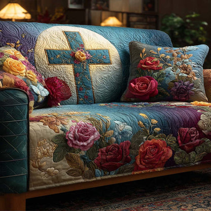 Radiant Cross Symbol Quilted Sofa Cover NCU0NT11346