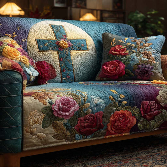 Radiant Cross Symbol Quilted Sofa Cover NCU0NT11346
