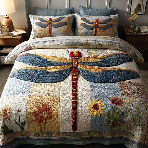 Radiant Dragonfly 3-Piece Quilted Bedding Set NCU0DK10736