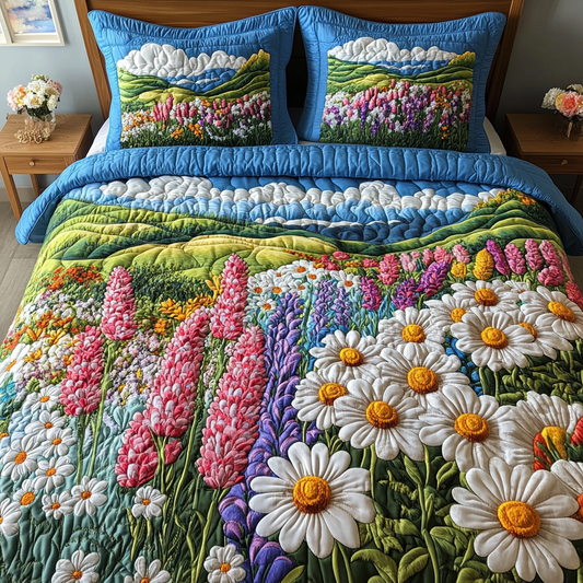 Radiant Flower Meadow 3-Piece Quilted Bedding Set NCU0DV4775