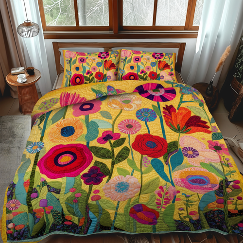 Radiant Flowers 3-Piece Quilted Bedding Set NCU0VL383