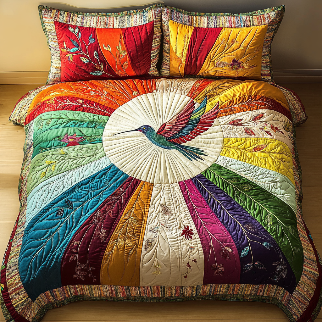 Radiant Hummingbird 3-Piece Quilted Bedding Set NCU0VL920
