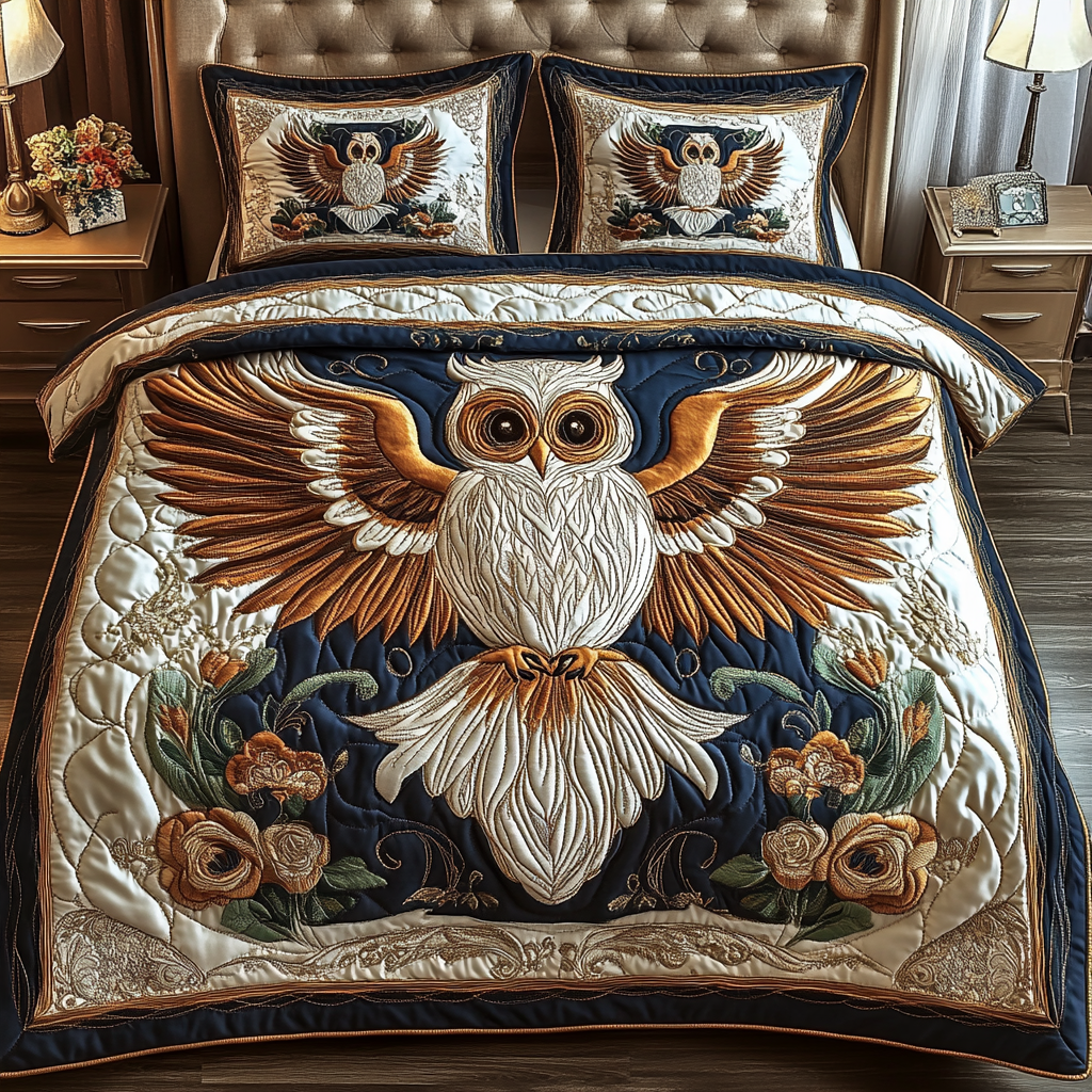 Radiant Owl 3-Piece Quilted Bedding Set NCU0VH1472