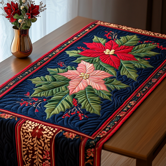 Radiant Poinsettia Blossom Quilted Table Runner NCU0TL1550