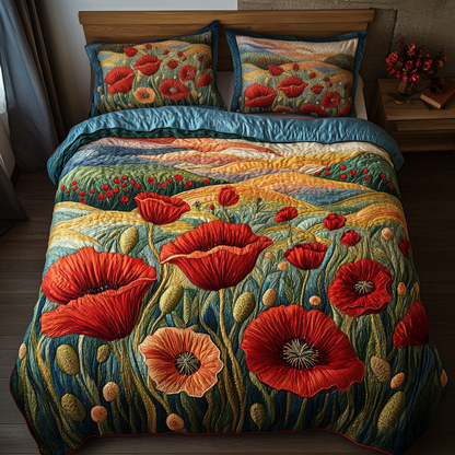 Radiant Poppies 3-Piece Quilted Bedding Set NCU0VH4325