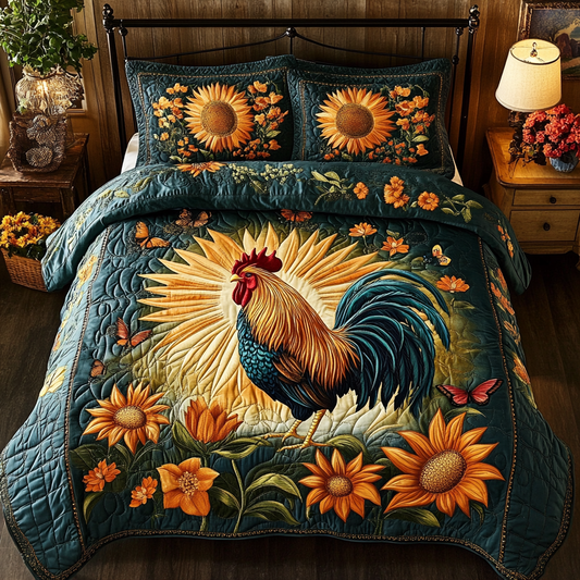Radiant Rooster 3-Piece Quilted Bedding Set NCU0VH4298