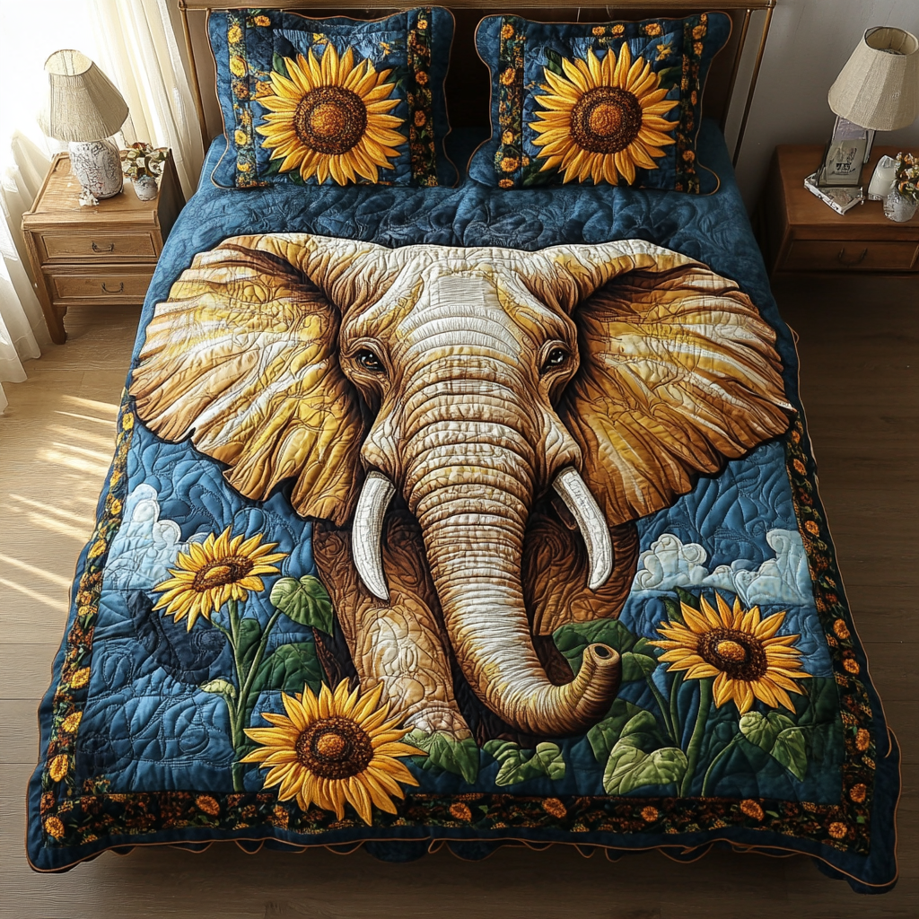 Radiant Safari Elephant 3-Piece Quilted Bedding Set NCU0NT3199