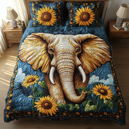 Radiant Safari Elephant 3-Piece Quilted Bedding Set NCU0NT3199