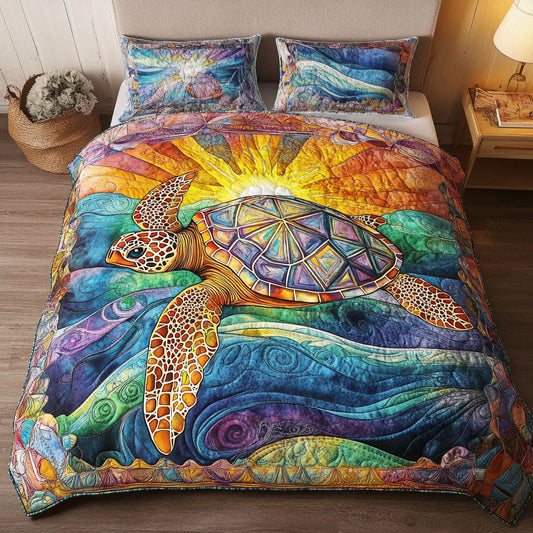 Radiant Sea Turtle 3-Piece Quilted Bedding Set NCU0NT3591