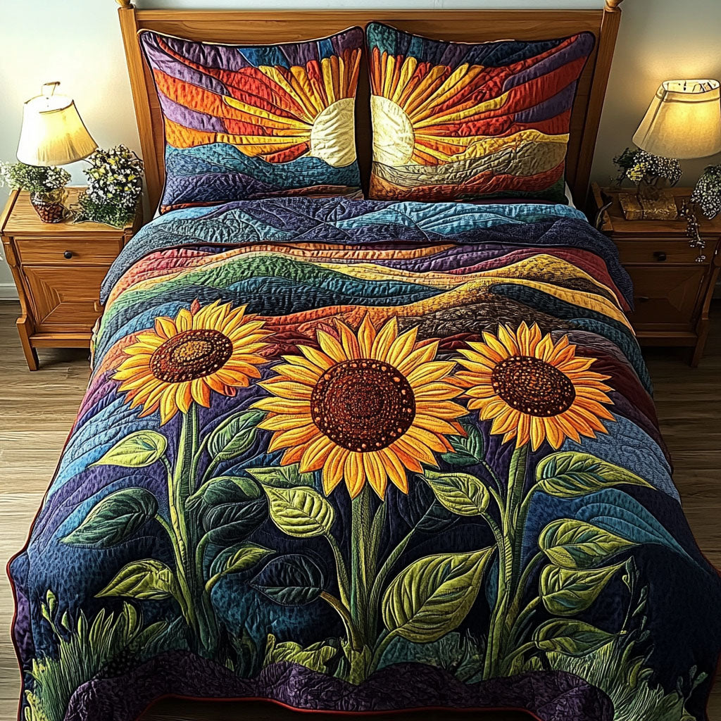 Radiant Sunflower Fields 3-Piece Quilted Bedding Set NCU0PT4479