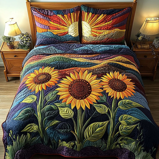 Radiant Sunflower Fields 3-Piece Quilted Bedding Set NCU0PT4479