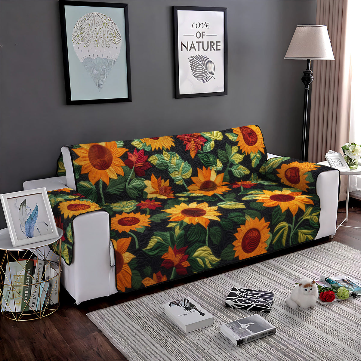 Radiant Sunflower Fields Quilted Sofa Cover NCU0PT1615
