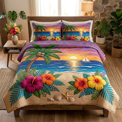Radiant Sunset Shore 3-Piece Quilted Bedding Set NCU0HH2022