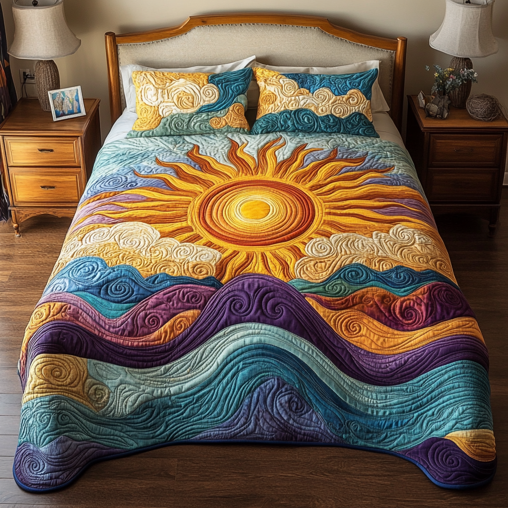 Radiant Waves 3-Piece Quilted Bedding Set NCU0VH408 – Vantique