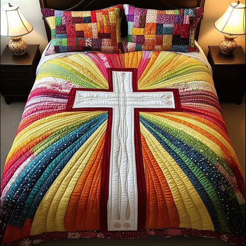 Rainbow Cross 3-Piece Quilted Bedding Set NCU0NT3537