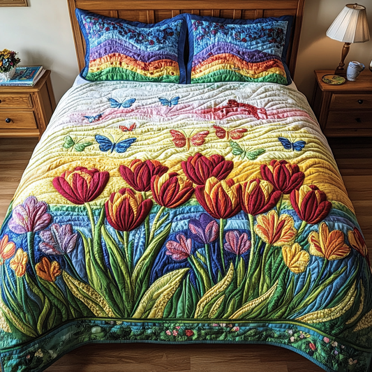 Rainbow Bloom 3-Piece Quilted Bedding Set NCU0VH3761