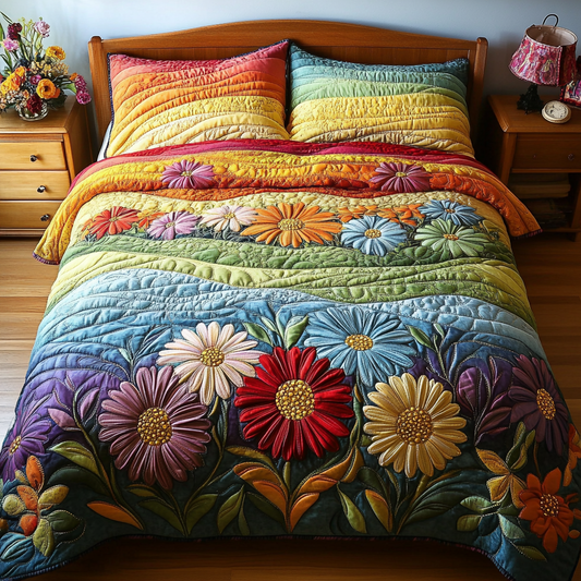 Rainbow Bloom 3-Piece Quilted Bedding Set NCU0VH5379