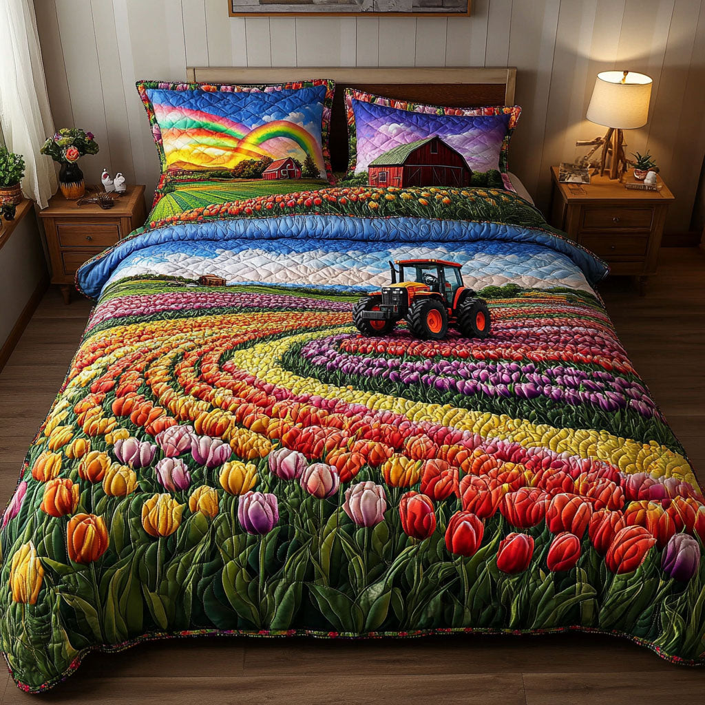 Rainbow Bloom Ride 3-Piece Quilted Bedding Set NCU0NT6757
