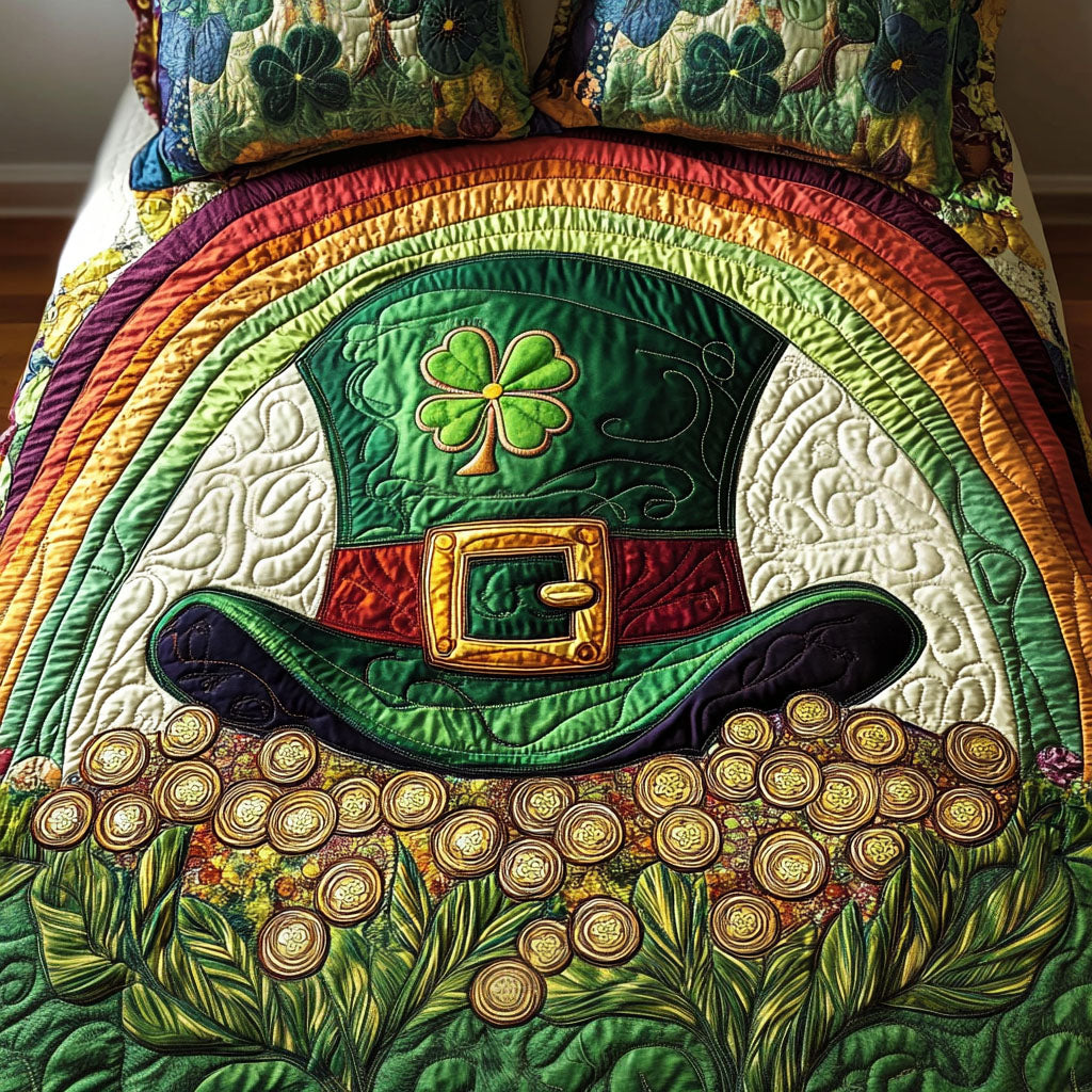 Rainbow Clover Hat 3-Piece Quilted Bedding Set NCU0NT2874
