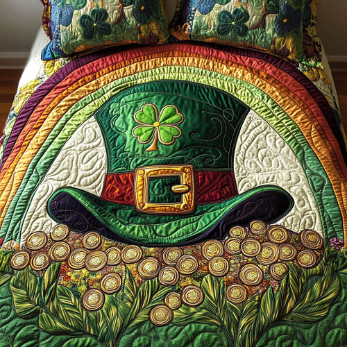 Rainbow Clover Hat 3-Piece Quilted Bedding Set NCU0NT2874