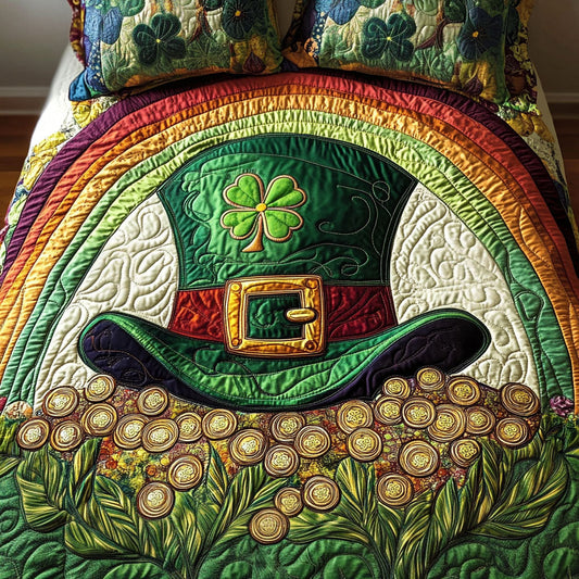 Rainbow Clover Hat 3-Piece Quilted Bedding Set NCU0NT2874