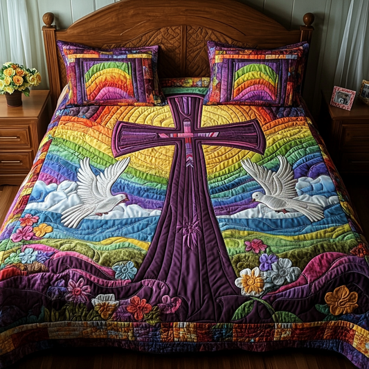 Rainbow Cross Dove 3-Piece Quilted Bedding Set NCU0NT3300